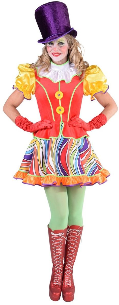 Clown & Nar Kostuum | Grappige Circus Clown Regenboog | Vrouw | Small | Carnaval kostuum | Verkleedkleding